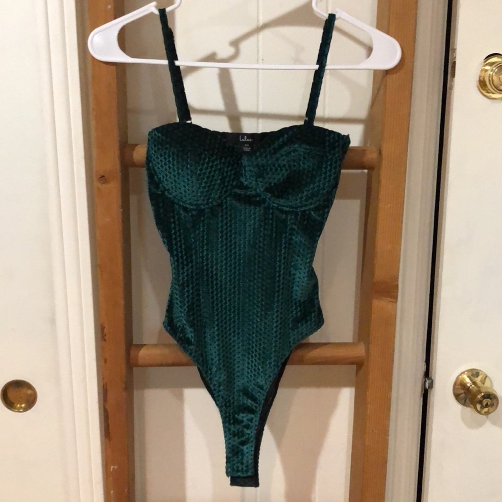 Emerald Green Velvet Bustier Bodysuit